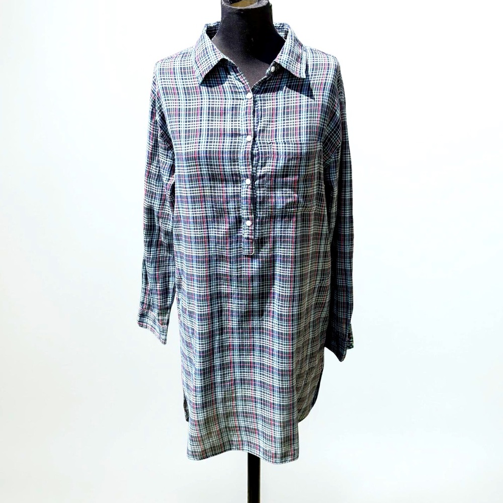 Sundry Navy and‎ pink plaid shirt dress 100% cotton size small